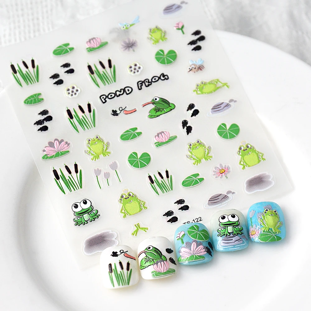 Frogs 5D Nail Stickers Decals For Nails Sticker Ongles Fake Nail Tattoo Wrap Slider 4