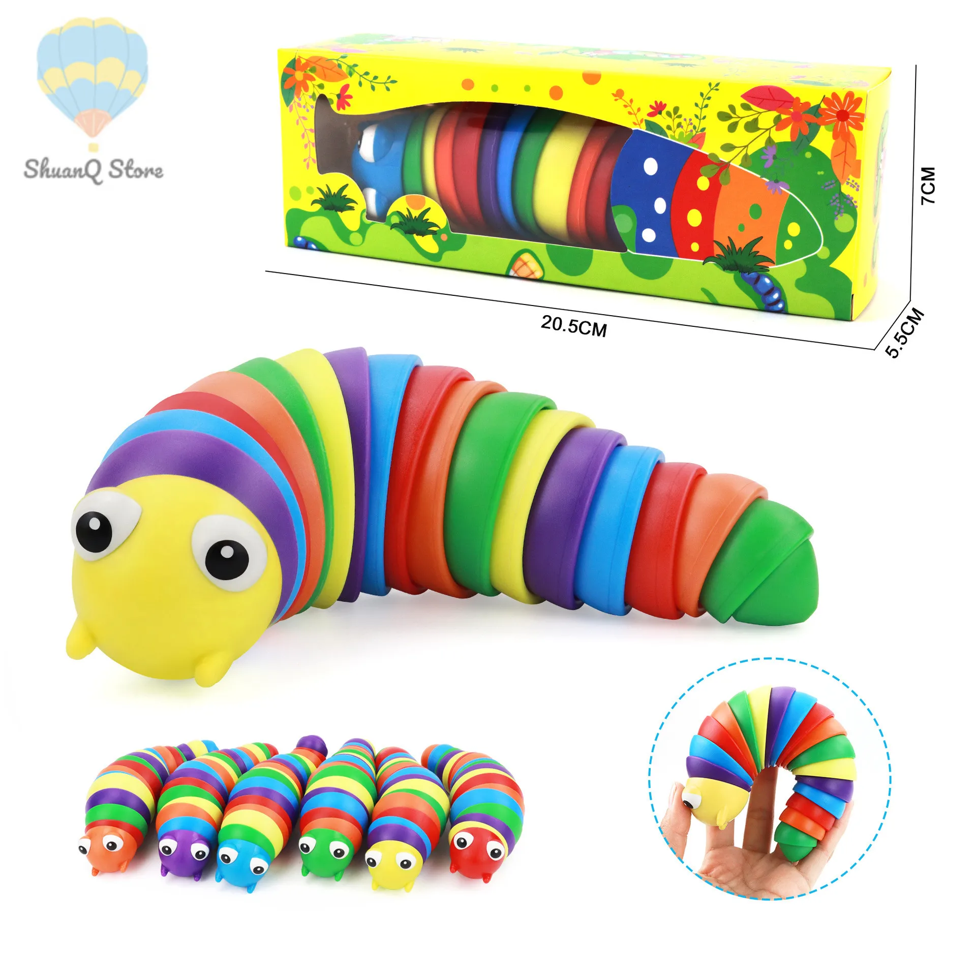 

Colorful Transform Caterpillar Decompression Toys Rainbow Slug Snail Adult Vent Pressure Children's Hands-on Toy