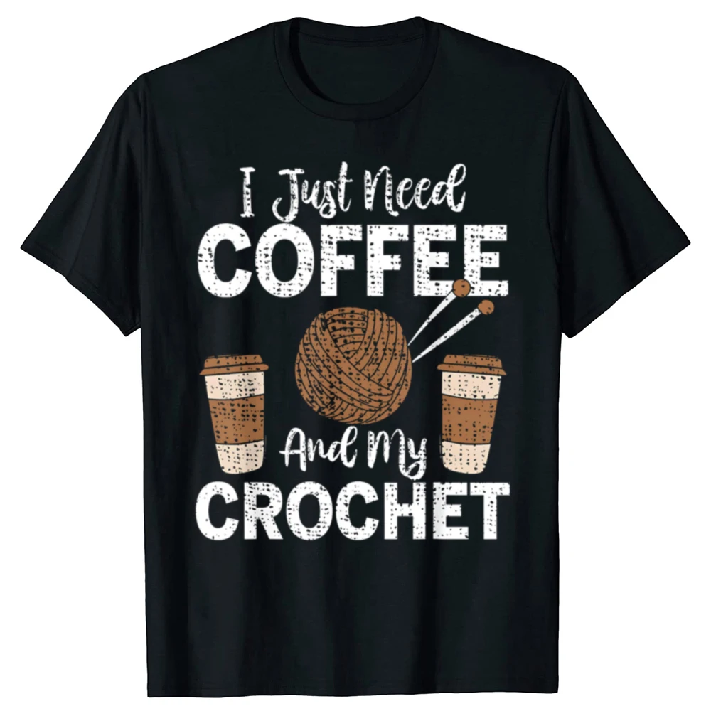 Ich brauche nur Kaffee und mein Häkel-T-Shirt. Sommer-Herrenmode, Vintage-Sommer-Stil, Baumwolle, kurzärmelig, übergroßes T-Shirt