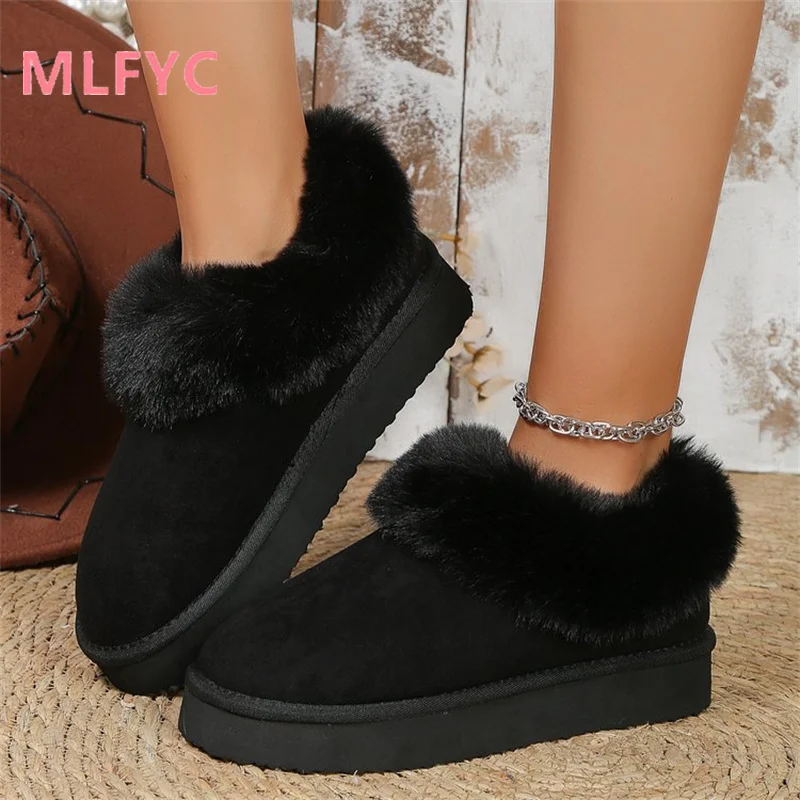 Thick Soled Warm Snow Boots for Women in Winter, Thickened Warm and Comfortable, Casual Flat Bottomed Boots for External Wear