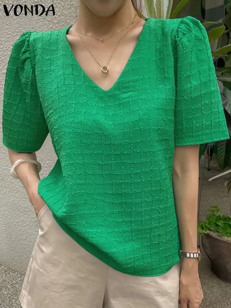 

Женская блузка с V-образным вырезом, с коротким рукавом