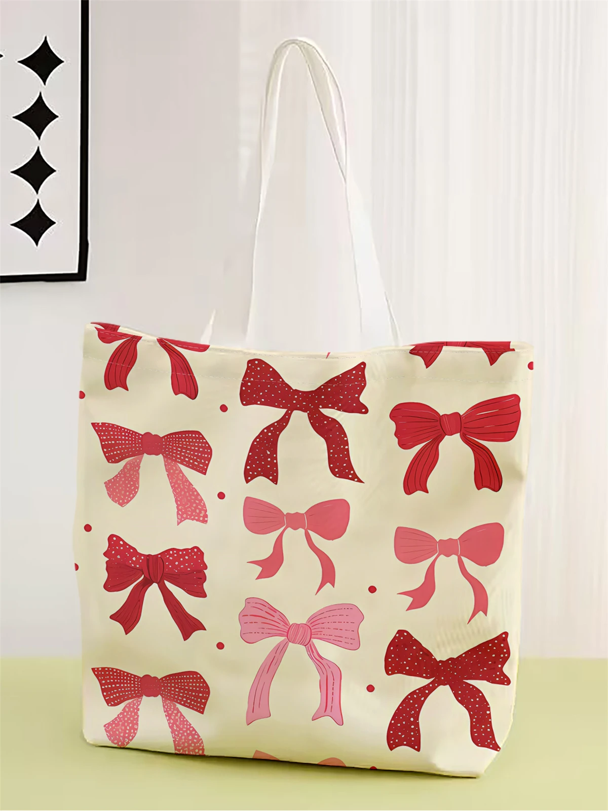 1pc,butterfly bow handbag, reusable fashionable handbag, multifunctional handbag, printed canvas shopping bag