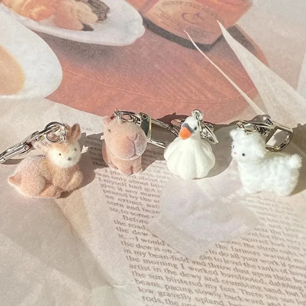 Flocking Animal Dog Cat Pendant Cute Keychain Keyring Bag Earphone Car Keychain Decor Keychains Accessories Phone Chain Lanyard