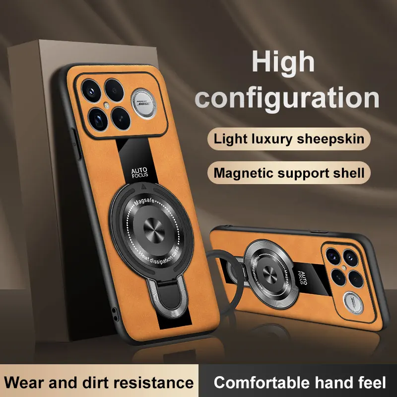 Luxury Silicone Leather Magnetic Ring Holder Case - Premium Shockproof Cover