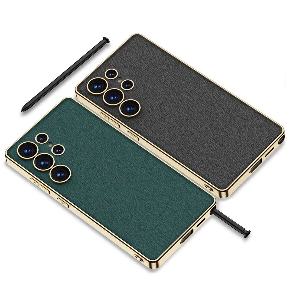 Luxury Plating Vegan Leather Phone Case with Soft TPU Edge and Anti-Drop Protection