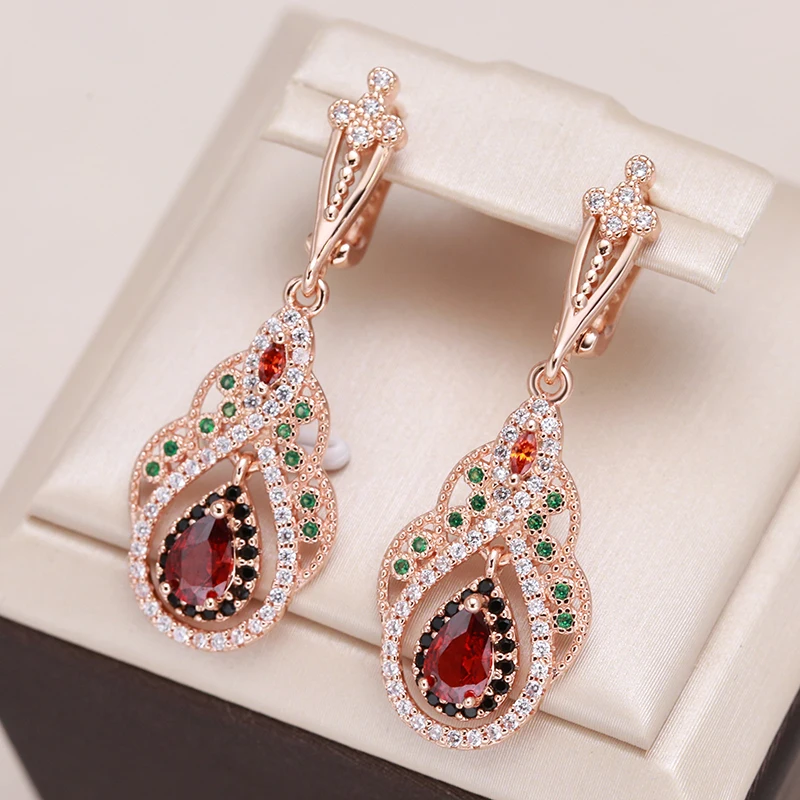 Kinel-2022-New-585-Rose-Gold-Color-Drop-Earrings-for-Women-Crystal ...