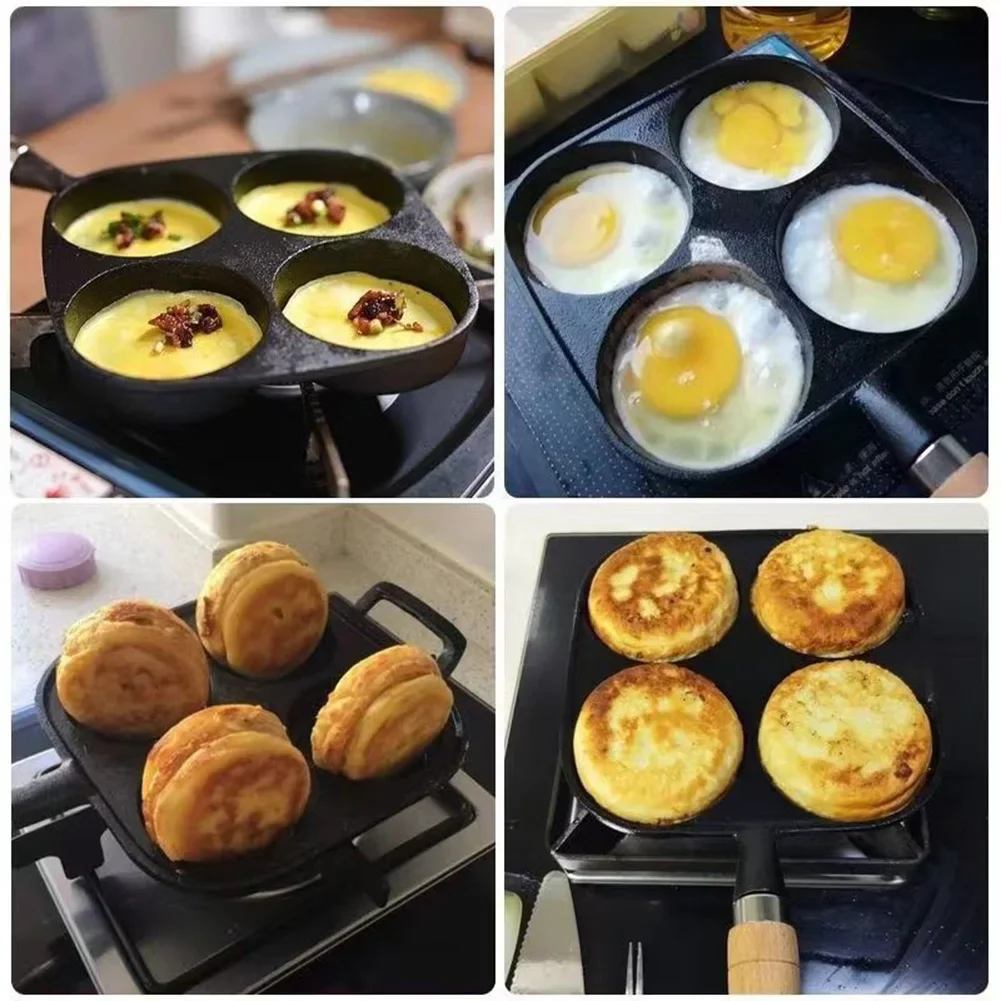 4-Hole Omelet Pot Household Thickened Non-stick Egg Pancake Steak Cooking Pans Bread Breakfast Maker for Gas Stove Induction Coo