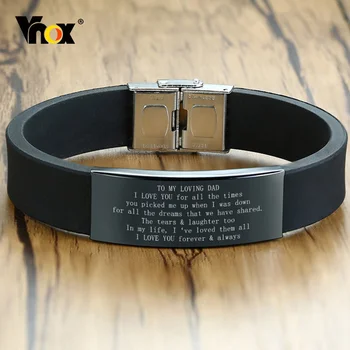 Vnox 16mm 아버지의 날 선물 팔찌, 내 아빠에게 사용자 정의와 블랙 고무 실리콘 팔찌 스테인레스 스틸 바, 남성 캐주얼 팔찌
