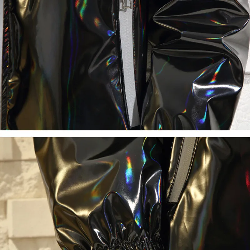 #4201 Black Sliver Shinny Jacket Men Bomber Jacket Korean Style Hip Hop Jacket Slim Men Jackets And Coats Streetwear Hooded Coat 6
