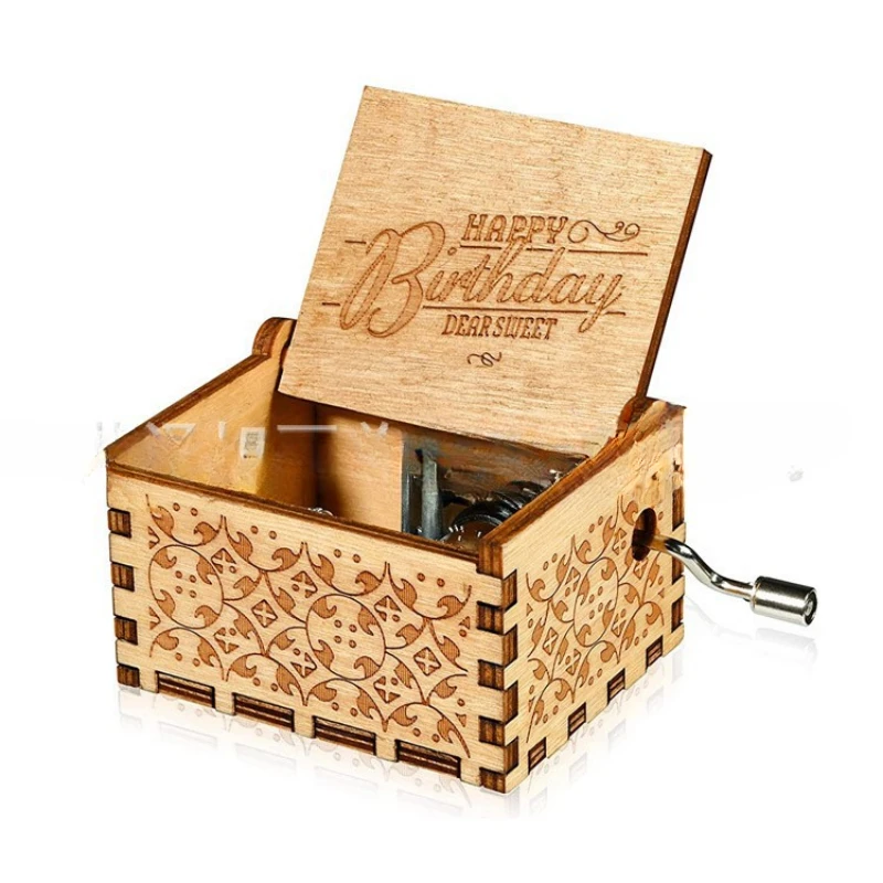 Happy birthday music box hand crank wooden music box mini music box ornament creative retro birthday gift 6