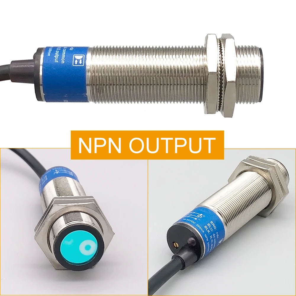 M18 레이저 광전 센서 광학 적외선 50cm 조정 가능한 NPN PNP 미러 렌즈 확산 근접 스위치 J18-LAS