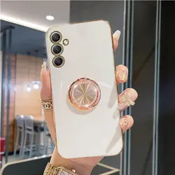 Glamorous Diamond Bling Ring Holder Phone Case with Stand Strap Cover for A05 (White)
