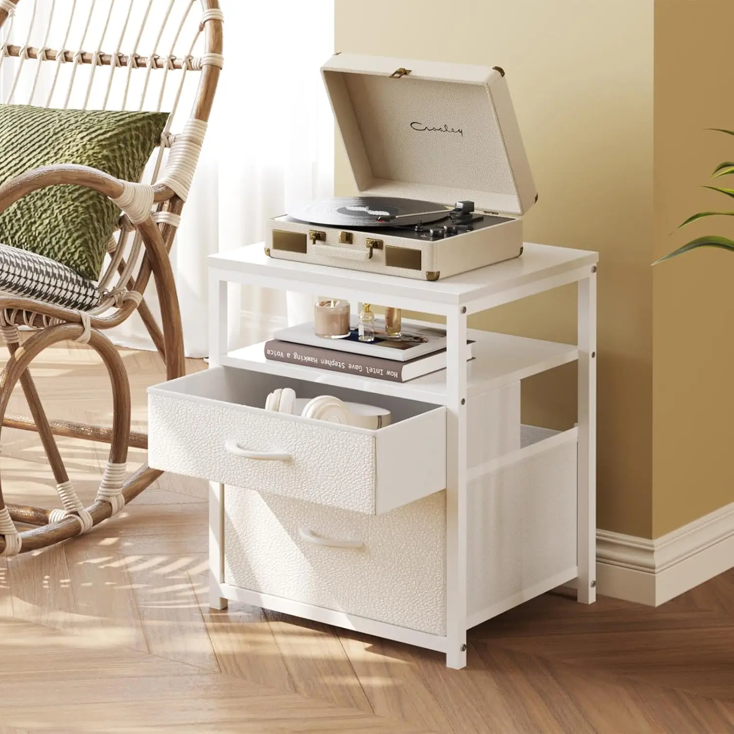 طاولة جانبية بـ 4 أدراج ورف مفتوح واحد، لغرفة المع...