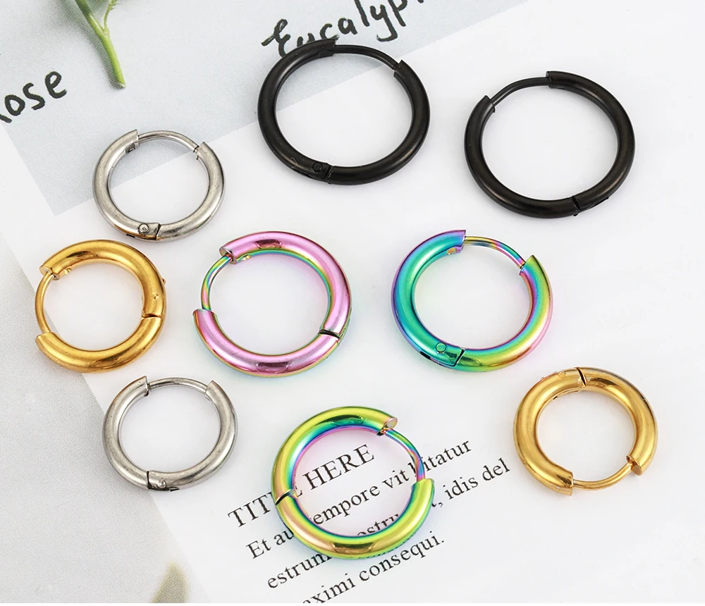 10 stücke Edelstahl Hoop Ohrringe Dia 8-20mm für Männer Frauen Kreis Anti-allergische Ohr Schnalle DIY Machen Ohr Schmuck Zubehör – Detail 3