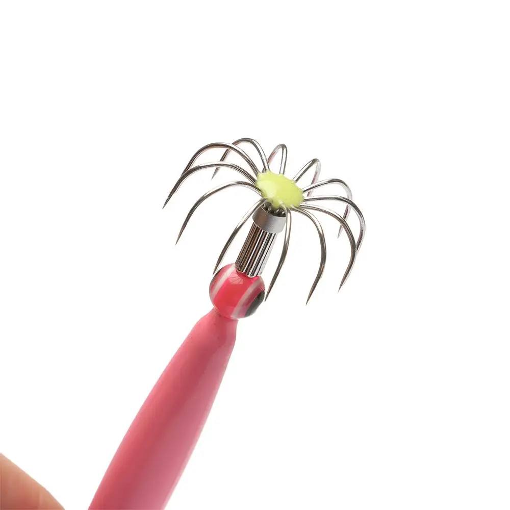 1Pc Edelstahl Tintenfisch Haken Simulation Nachtleuchtende Octopus Köder Neue Stil Holz Garnelen Lockt Hülse-fisch Angelgerät – Detail 3