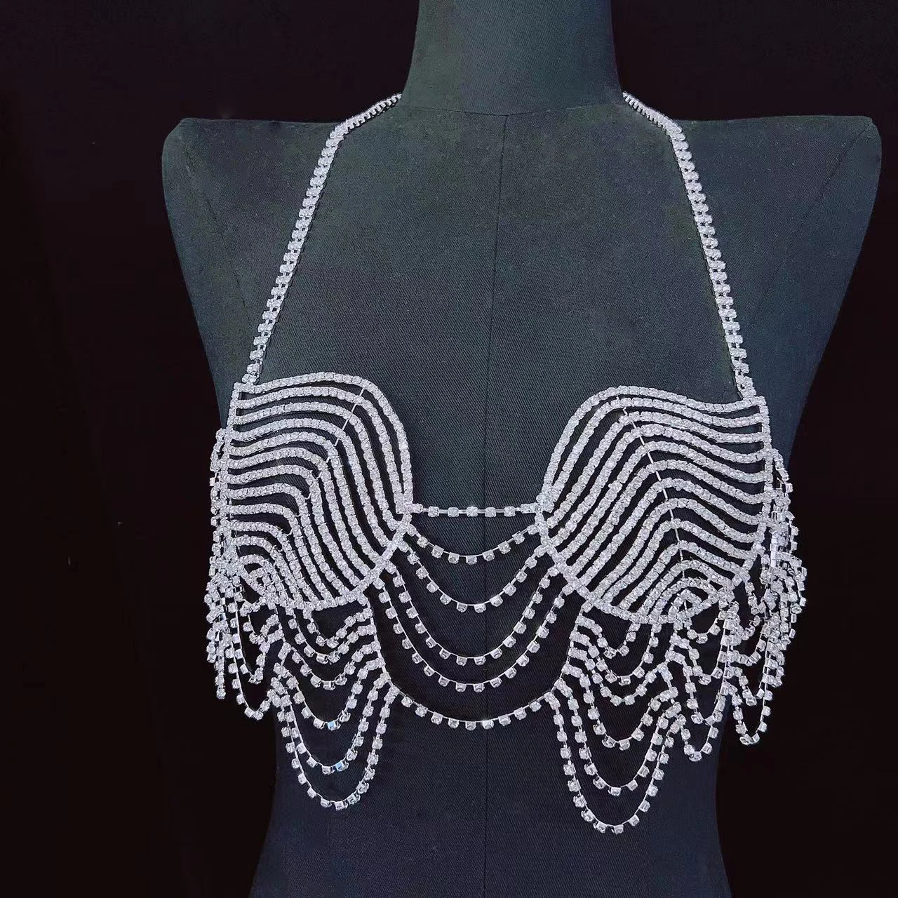 2022 new shell tassel breast chain women's underwear chain sexy crystal bikini top exotic jewelry semicircle adjustable bra jewe