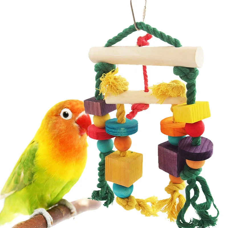 

Small Parrot Toys , Wooden Colorful Beads Parrot Toys Suspension Hanging Bridge Chain Pet Bird Parrot Chew Swing Toys Bird Cage