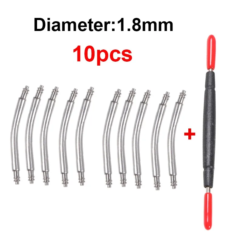 Curved Stainless Steel Watch Band Spring Bars - 10pcs
