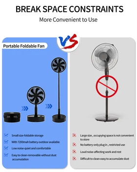 Oscillating Fan Foldaway with Remote Control, Battery Powered Fan for Camping, 4 Speed, Timer, Height Adjustment Portable Table 5