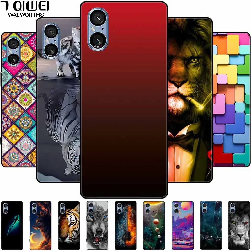 Per Sony Xperia 5 V 2023 Custodia 5 V Soft Silicon Fashion Wolf Lion Tpu Cover Protettiva Per Sony Xperia 5 V Xq-De54 Paraurti Neri
