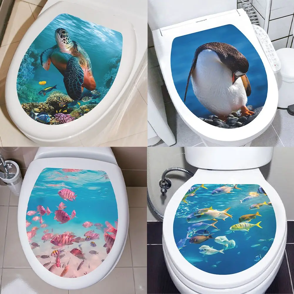 M227 Fish Animals Seabed Ocean Toilet Sticker Bathroom Toilet Cover Sticker Wall Stickers Wc for Home Decoration