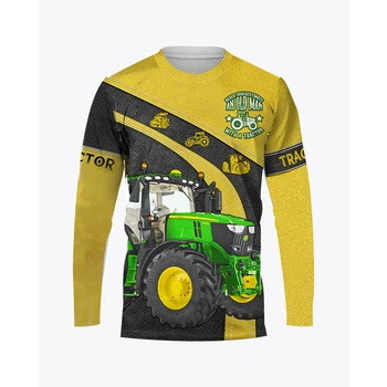 Farm Tractor Pattern 3D Print Autumn Men’s O-Neck T-shirt Casual Long Sleeve Oversized Pullover Fashion Streetwear Men Clothing