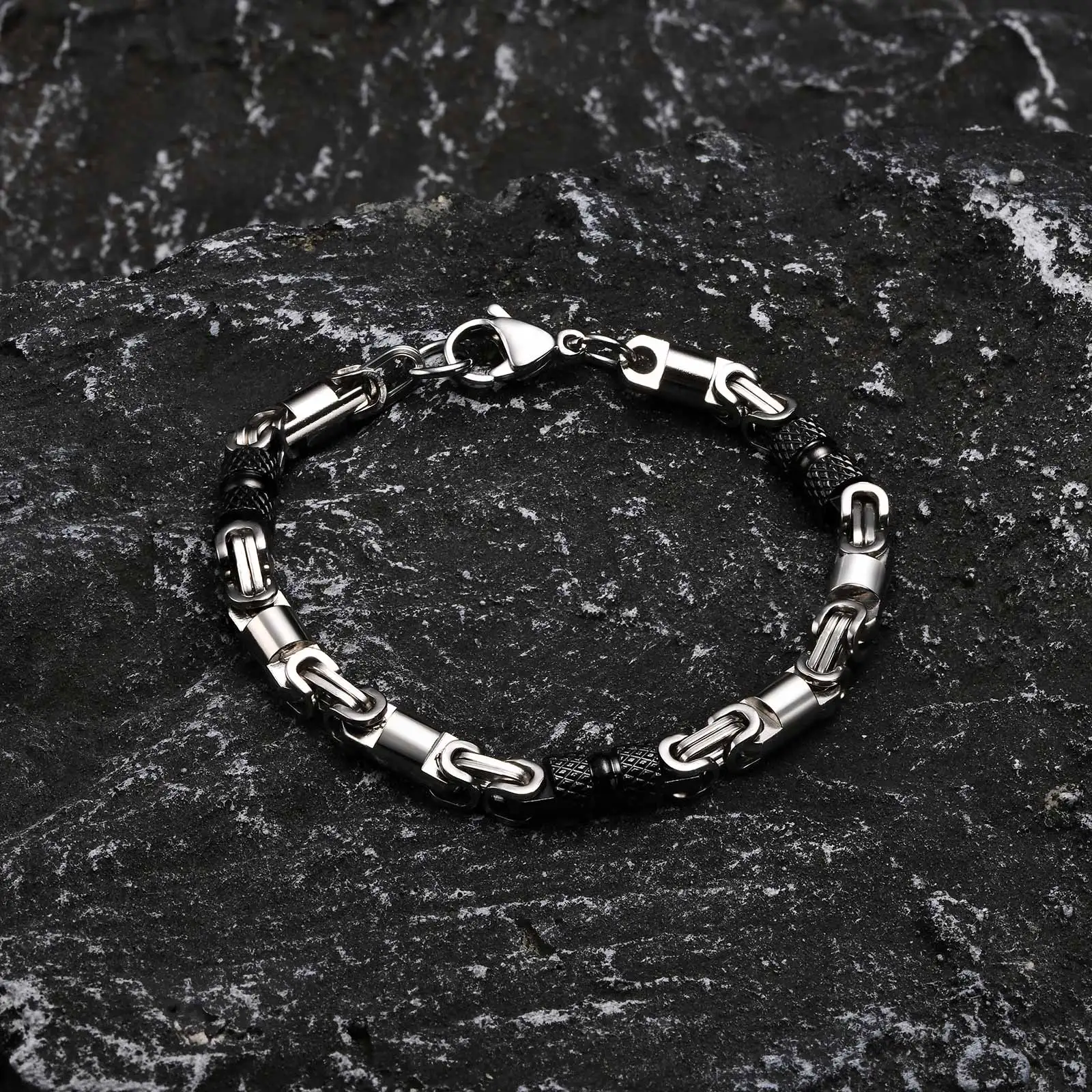 6mm Cool Byzantine Bracelets For Men Boys Black Silver Color Stainless Steel Link Chain Wristband Punk Rock Hiphop Jewelry