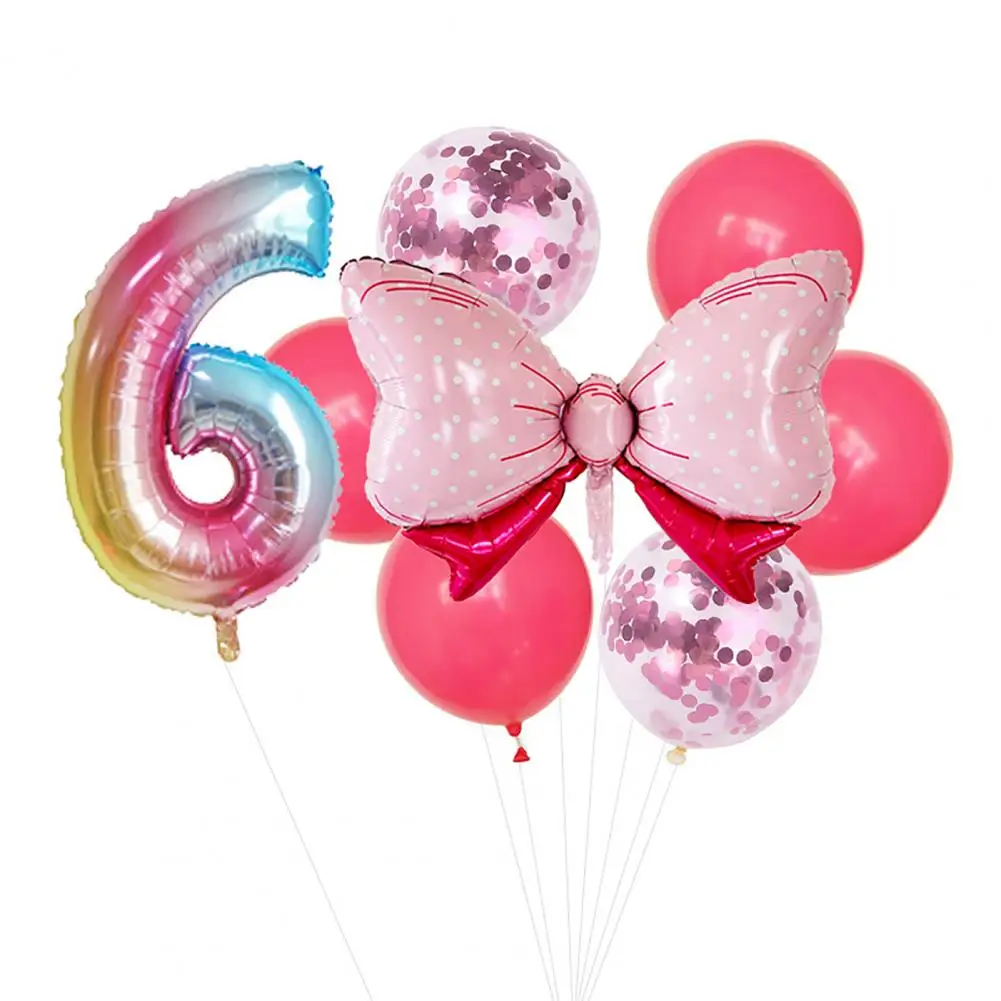 

1 Set Pink Bowknot Balloon Set Easy Assembly Aluminum Film Decorative Number 0-9 Balloons for Baby Birthday Parties