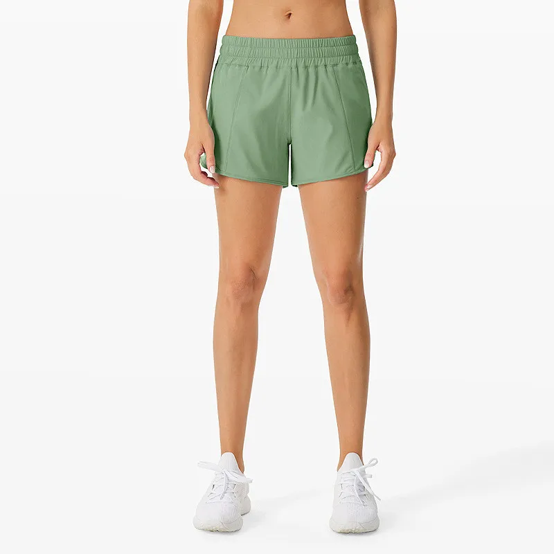 Solid Color Women Fitness Sports Shorts Quick Dry Breathable Workout Cycling Gym Yoga Shorts Two Pieces Of Mesh Breathable Fake