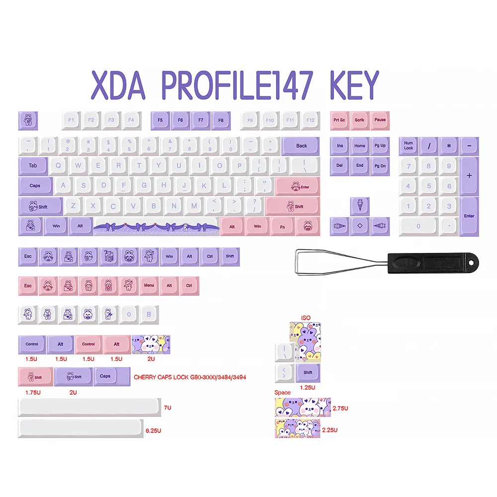 Lavanda Coelho Tema Pbt Xda Keycaps Cap Teclado Mecânico 7u Split Barra de Espaço Adequado para Dz60 Rk61 64 Gk61 68 75 84 98 Gmmkpro - Imagem 6