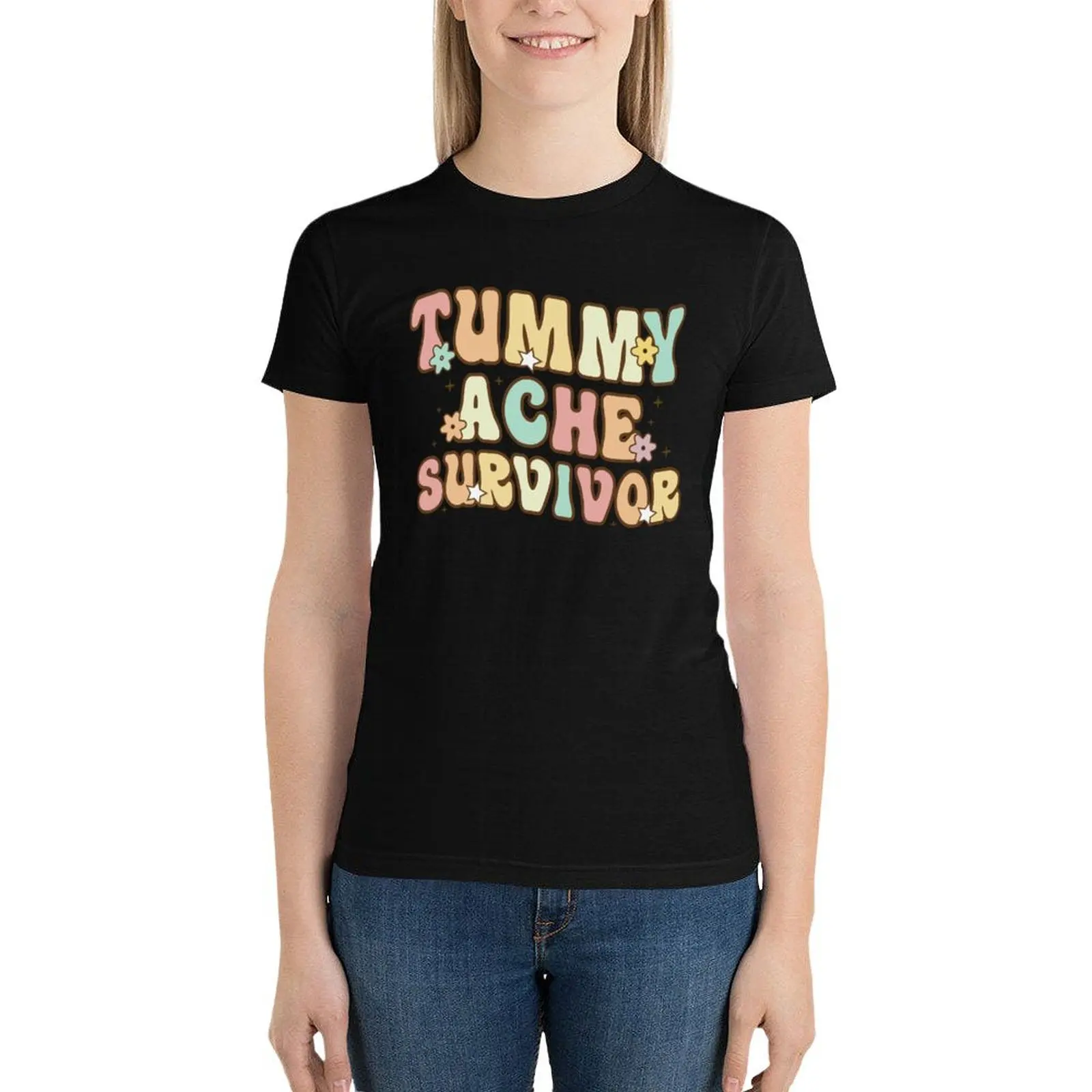 

Tummy Ache Survivor shirt T-Shirt Female clothing hippie clothes Short sleeve tee korean fashion Woman clothes
