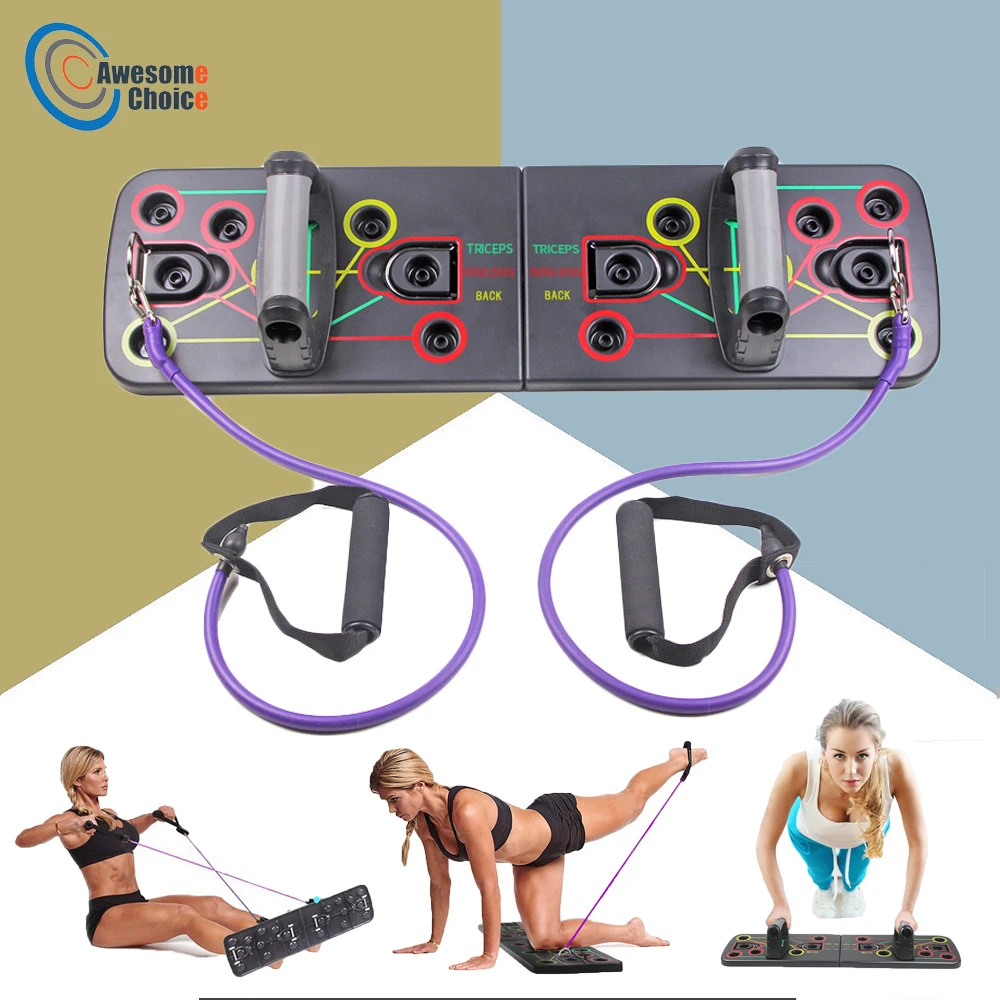 PQZATX Push Up Rack Push-Up Stand Board with Resistance Bands for Gym Training Body Building Fitness Exercise Tool