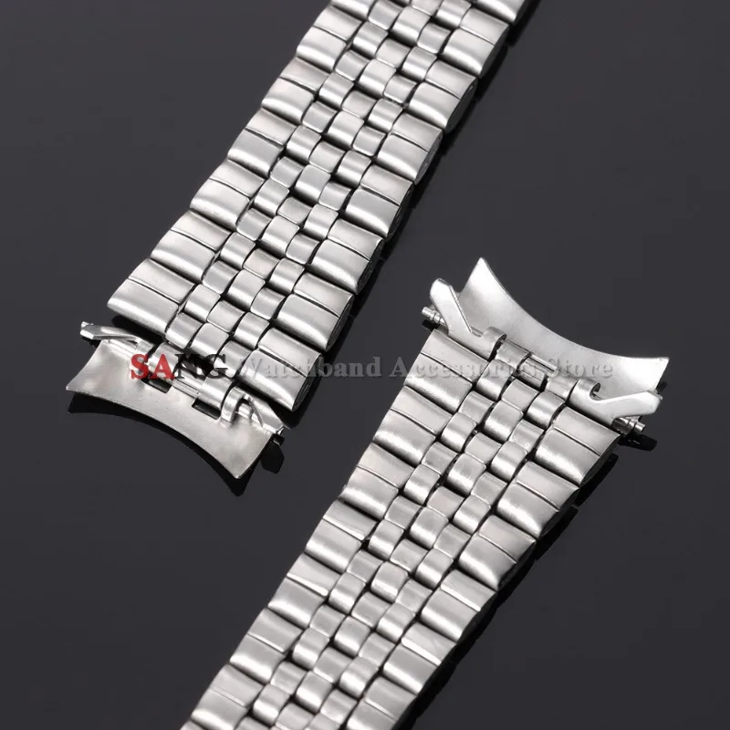 Silver Stainless Steel Curved Watch Strap - Fashion & Business Bracelet with Folding Buckle