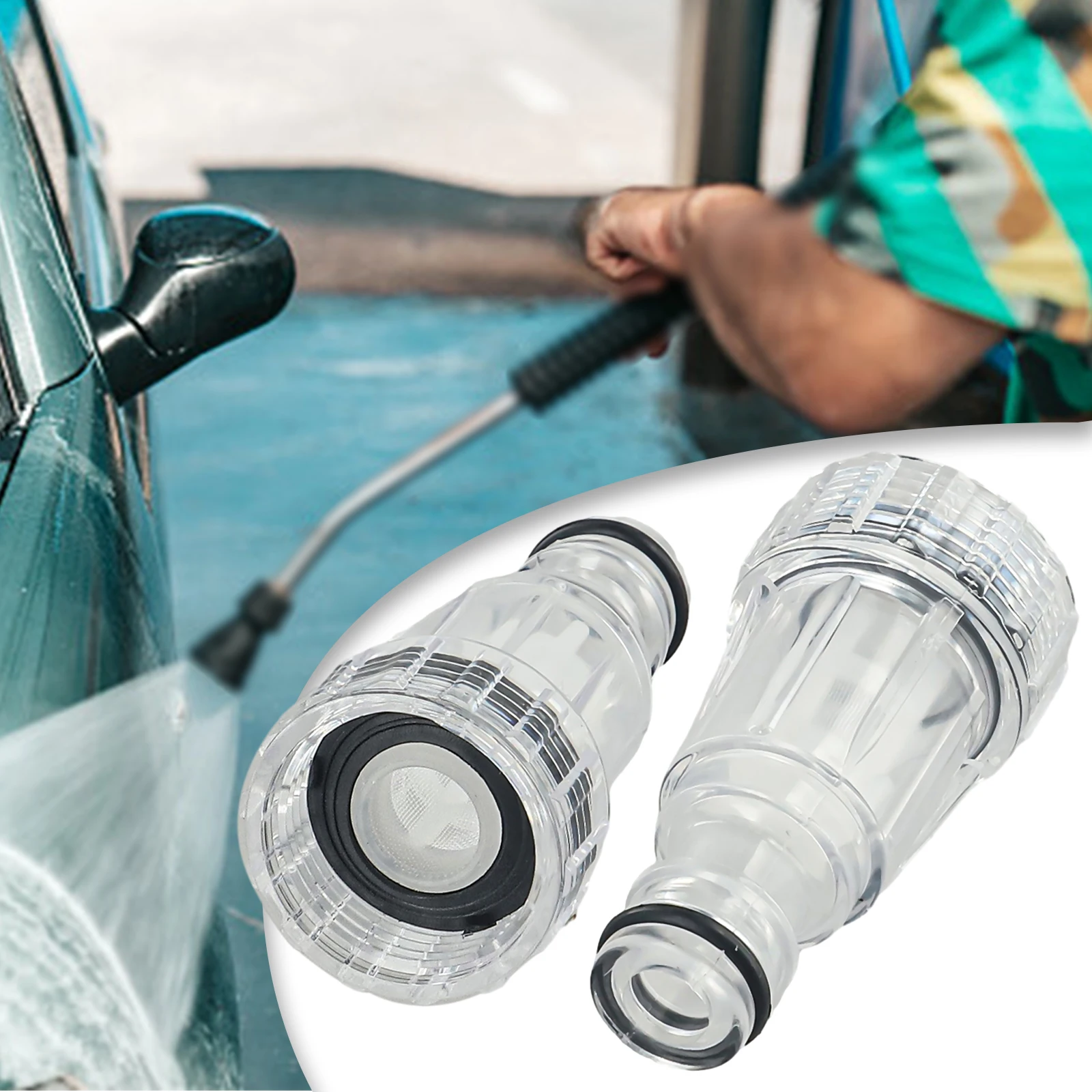 

Car Clean Washer Water Filter 2pcs Adapter Cleaning Connection Fitting High-Pressure Hose Pipe Quick Thread Faucet