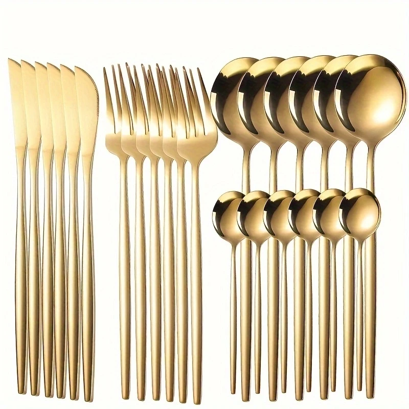 

4/24pcs Luxury Golden Stainless Steel Tableware Set Includes Knives Forks Spoons Cutlery Set Utensil Set For Home And Restaurant