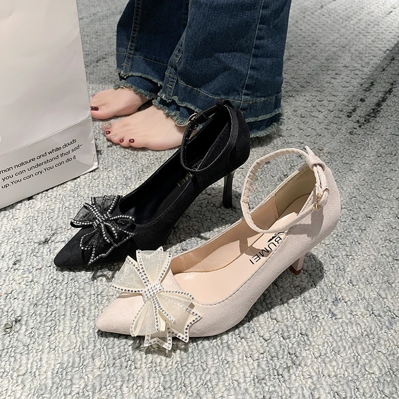 

Summer Pointed Crystal Fairy Ladies Wind Sandals Rhinestone Butterfly-knot Transparent High Heel Women Sandals Fashion Shoes New