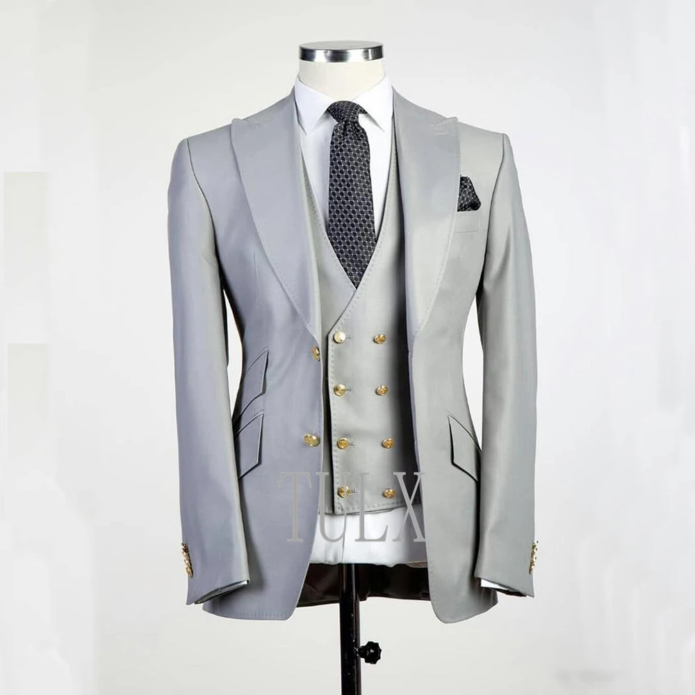 Smoking da sposo classico risvolto con visiera Groomsman abito da uomo da sposa su misura 3 pezzi giacca da uomo giacca gilet pantaloni Costume Homme