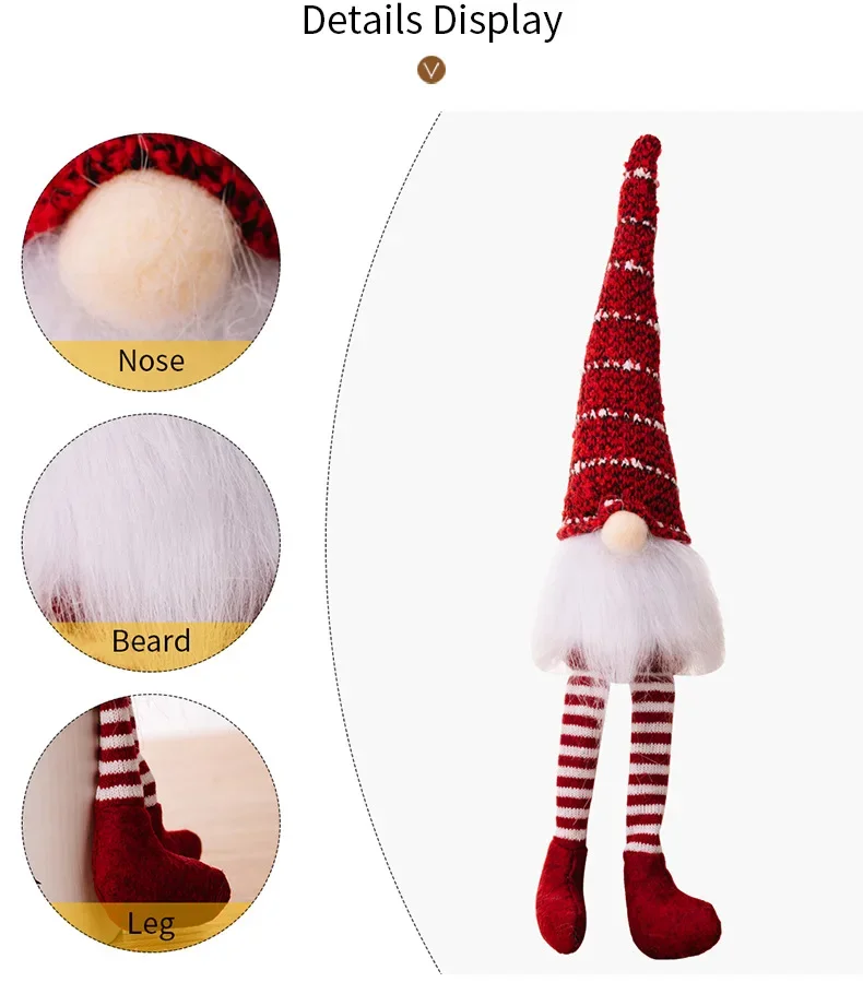 Hand knitted long leg gnome Christmas ornament faceless doll striped hat Rudolph doll Xmas tree home table decor New Year gift