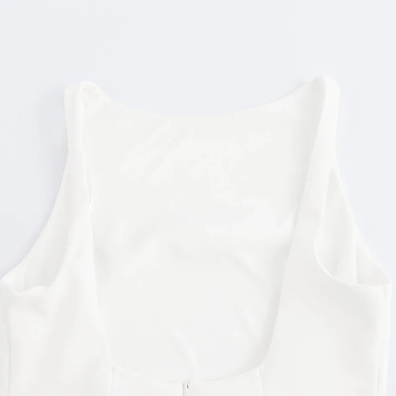 Elegant Sleeveless White Short Dress Women Slim O-neck Backless Ruffles Hem Party Evening Dresses Summer Lady Streetwear