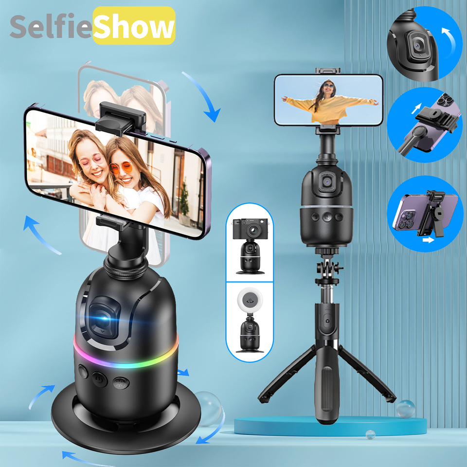 Selfieshow P03 Stabilizer 360°Auto Face Tracking AI Gimbal All-in-one Desktop Phone Holder Tripod For Smartphone Video Vlog Live