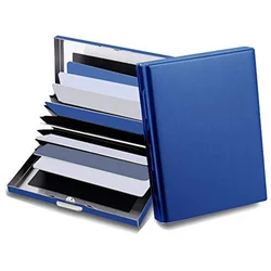 Premium RFID Blocking Metal Card Holder - Stylish Wallet & Business Card Organizer with Gift Box Packaging (Blue)