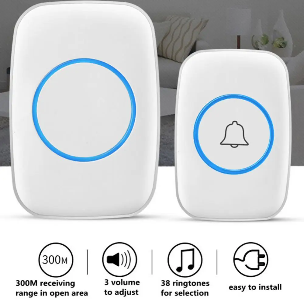 

A10 Waterproof Wireless Doorbell 300m Remote Chime Plug-in Button Ring Alarm Smart Door Bell Battery Intercom for Home Detection