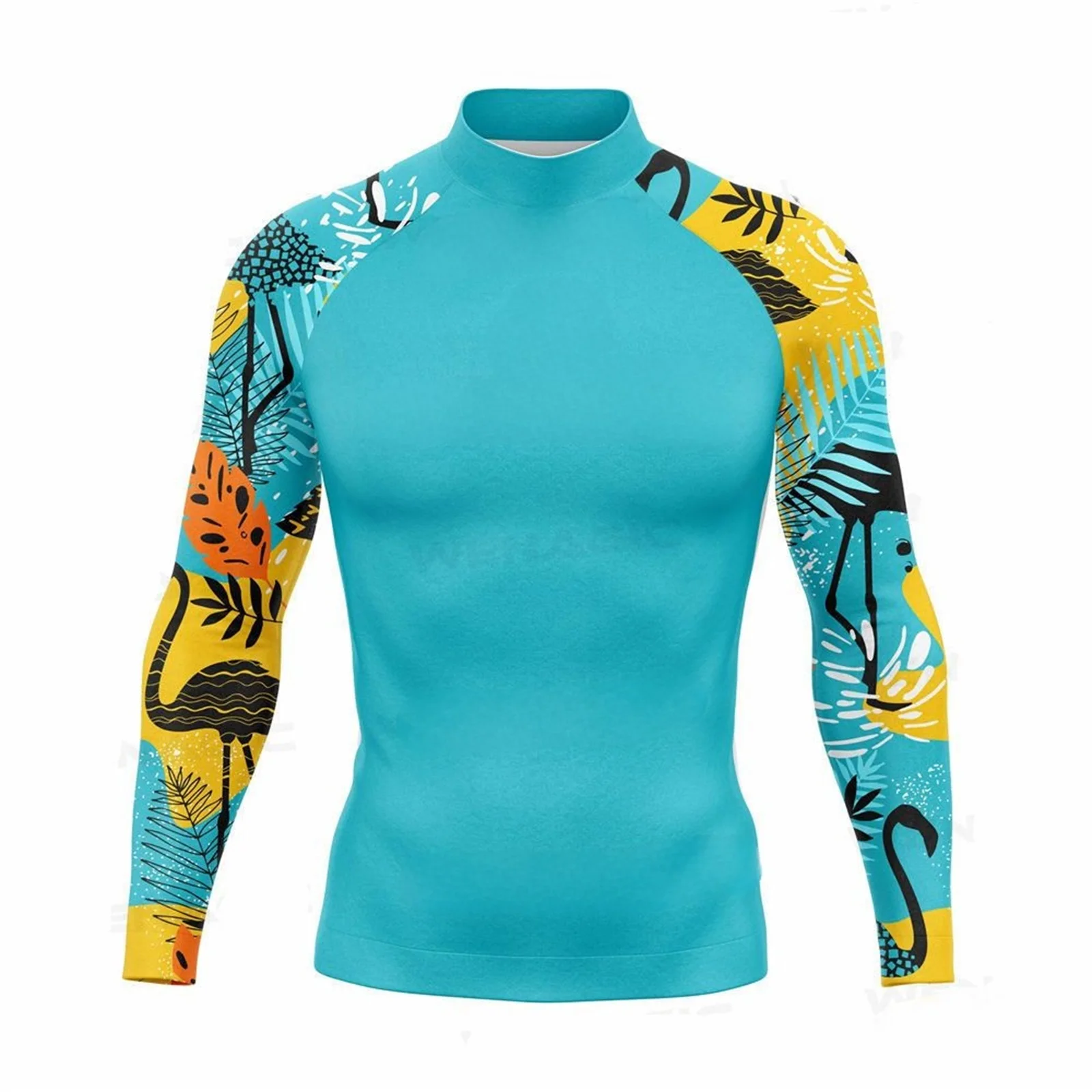 Summer Funny Beach Surfing Swimsuit Men's Simming T-shirts UV Protection Swimwear Rash Guards Long Sleeve Surf Sports Tops