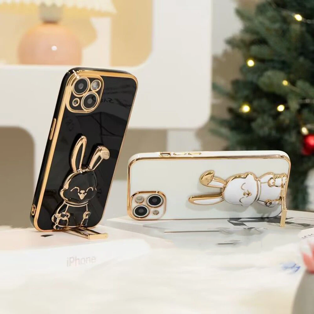 Adorable Rabbit Design Phone Holder Bracket with Plating Cover