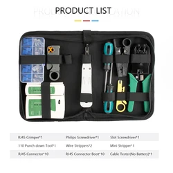 Comprehensive Network Installation Tool Kit - Crimper, Cable Tester, Stripper, Punch Down Tool, Screwdrivers, and Connectors Set (Black)