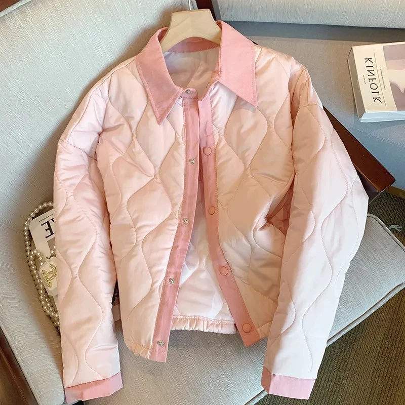 

Женская осенне-зимняя куртка, Женская милая розовая клетчатая хлопковая куртка с вышитыми буквами, парки