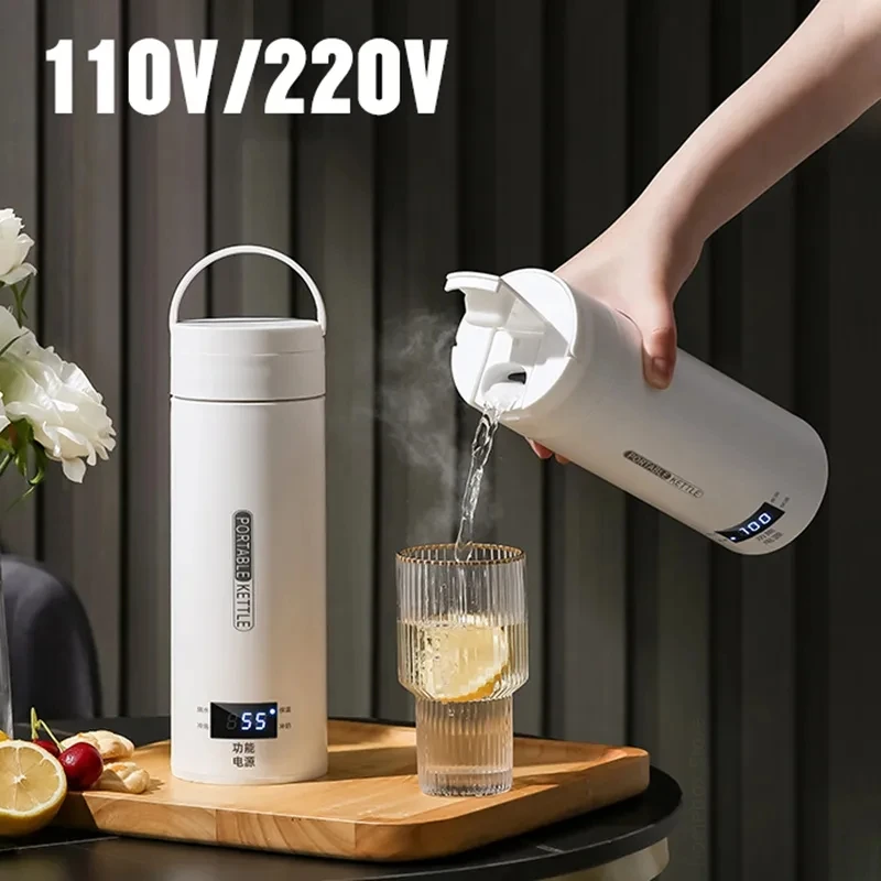 Portable Travel Electric Kettle Mini Thermos Fast Boil Teapot Heating Cup  Stainless Steel Metal Bottle