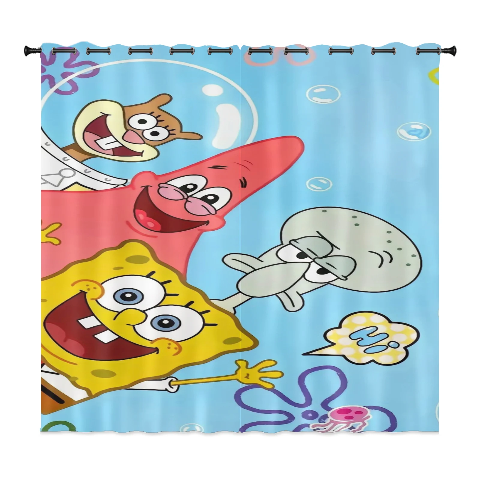 SpongeBob Home Decor Living Room Curtains Bathroom Curtain  Balcony Screen Living Room Bedroom Perforated Cartoon Cute  Blackout 3