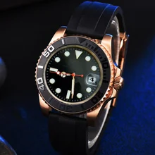 

Sterile Black Face Men's Automatic Mechanical Watch Stainless Steel Rose Gold Case Rubber Strap