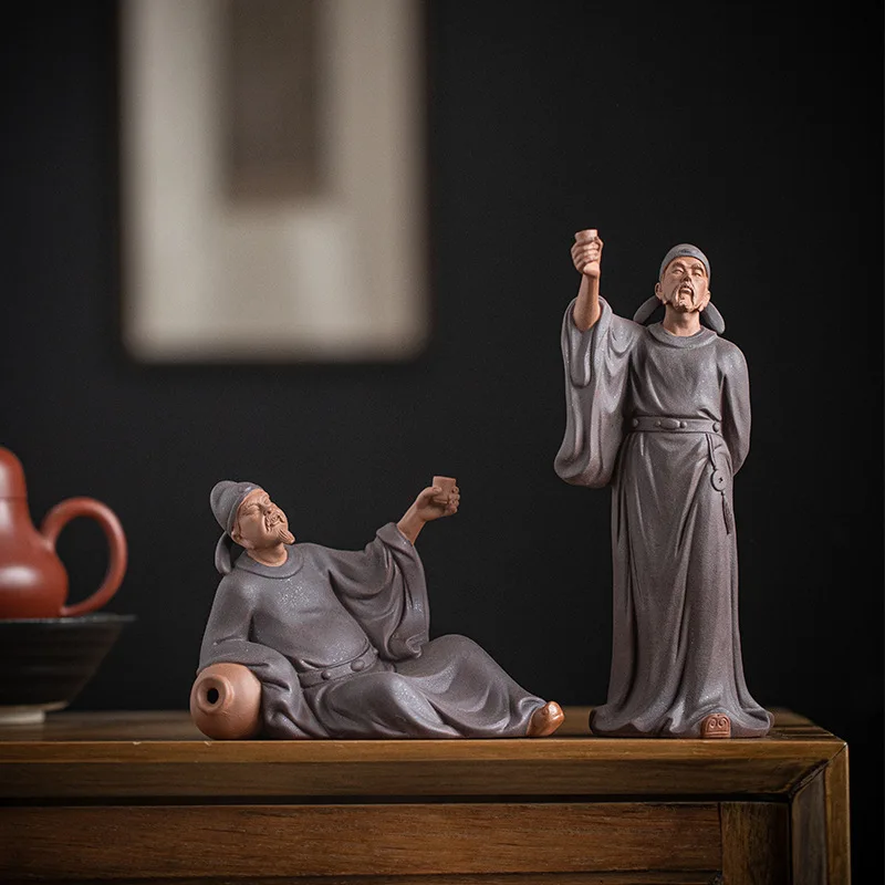 Chinese Household Zen Historical Figure Purple Sand Poet Ornaments Li Bai Drunk Creative Study Antique Shelf Decorations